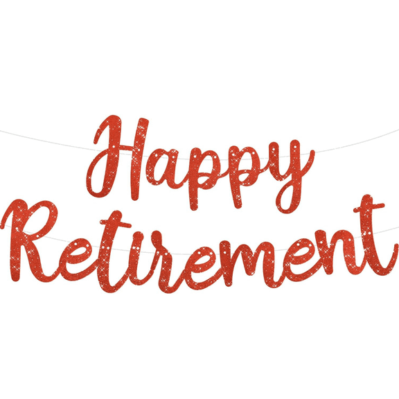 Happy Retirement Glitter Banner, Red, Party Decoration, Hanging Sign