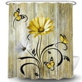 thumbnail image 4 of Rustic Farmhouse Floral Shower Curtain, Farm Boho Yellow Daisy Spring Flowers and Butterfly on Country Wooden Shower Curtain for Bathroom, Wildflower Shower Curtain with 12PCS Hooks, 47X64 White Black, 4 of 5