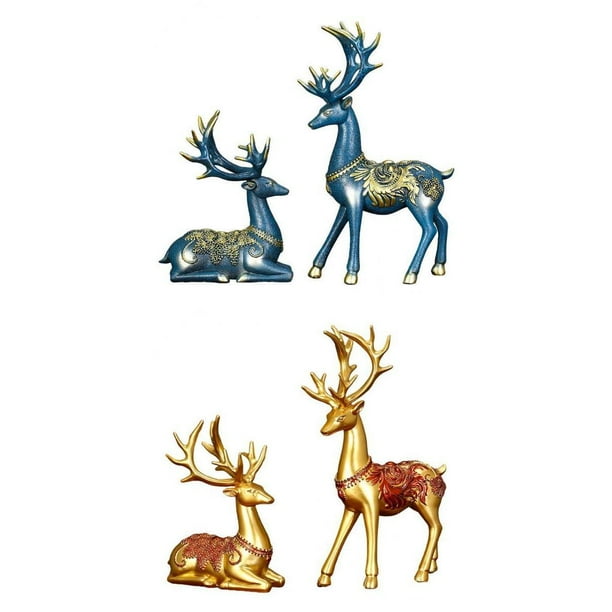 2 pares de estatuas de reno, esculturas modernas de animales, estanterías, soportes para TV, figuras oro azul