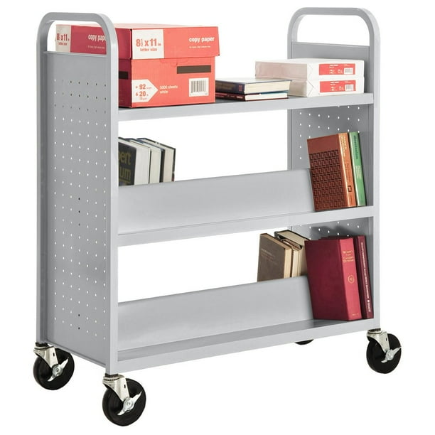 Sandusky Lee Sv336 05 Double Sided Sloped Shelf Welded Book Truck 19 Length 39 Width 46 Height 6 Shelves Dove Gray Walmart Com Walmart Com