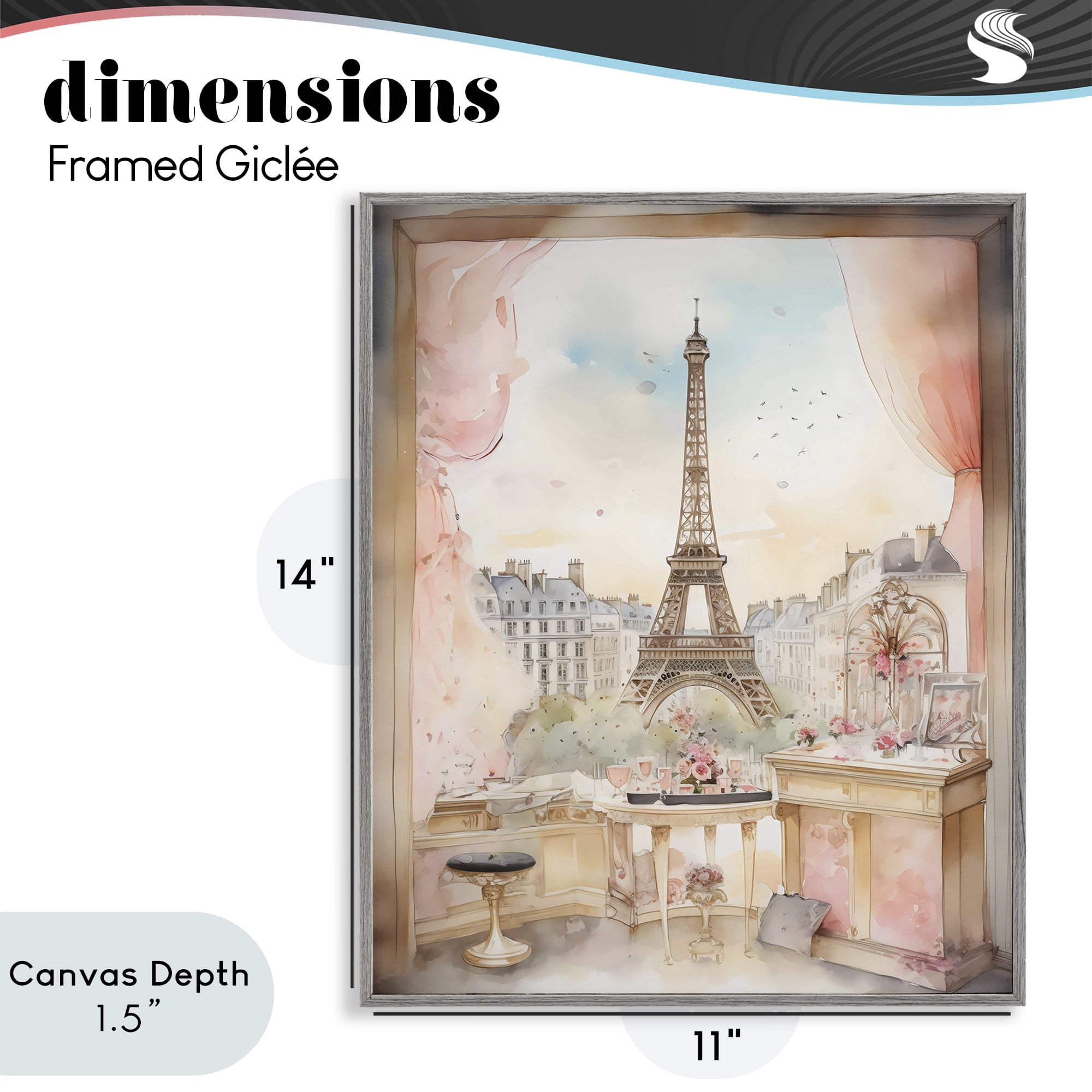 Stupell Industries Eiffel Tower Window View Gray Framed Giclee Art, design by Creative Studio