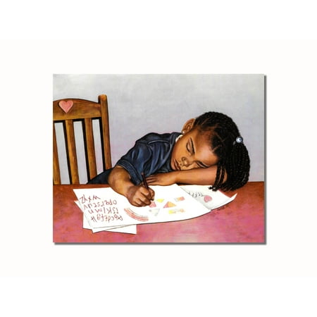 African American Black Girl at Table Doing Homework Wall Picture 8x10 Art Print