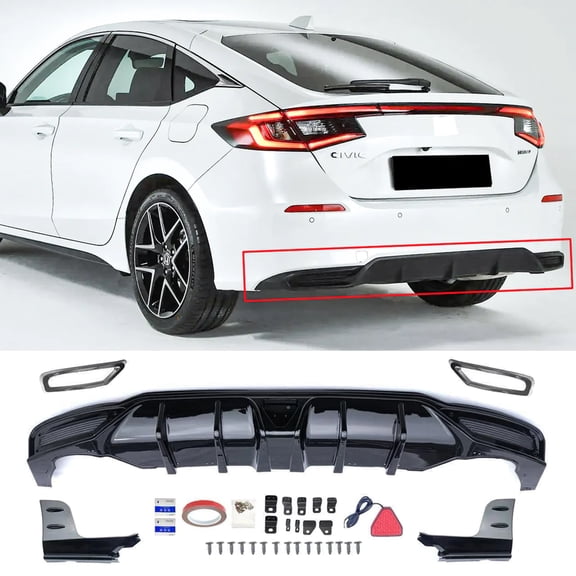 NINTE Rear Diffuser for 2022-2024 11th Honda Civic Hatchback Rear Bumper Lip Gloss Black