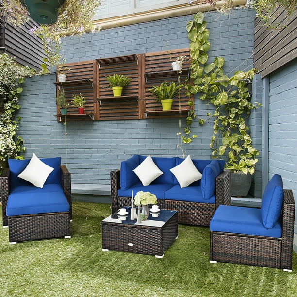 Costway 6-piece Patio Rattan Wicker Furniture Set Sectional Sofa Couch ...