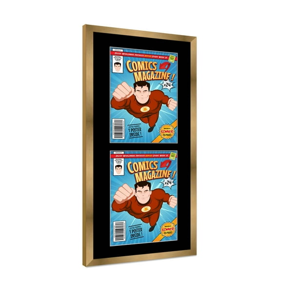 Comic Book Frame with Mat for 2 Silver Age Comics Published Between 1956 and 1970 - Bronze Wood