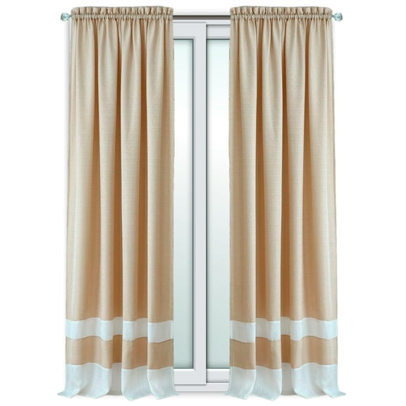 Woven Trends Two-Tone Window Curtain Panels, Rod-Pocket Light Filtering Curtains for Bedroom and Living Room, Double Layered Window Panel, Tan/White, 50" x 63" Single Panel