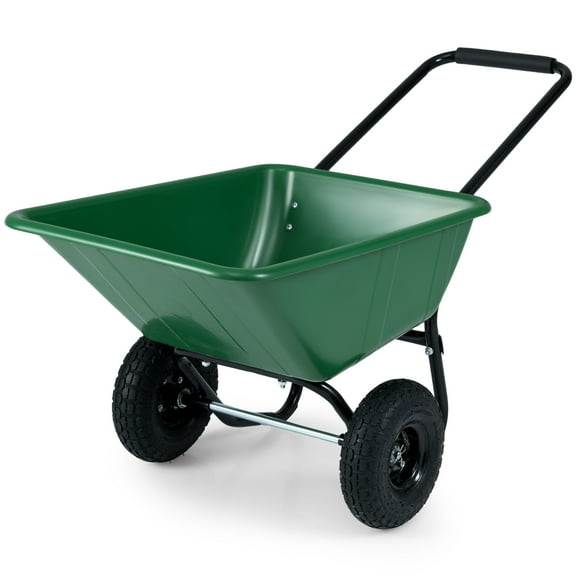 Gymax Dual-Wheel Wheelbarrow w/ Pneumatic Tires 330 LBS Load Capacity 21 Gal Volume Green