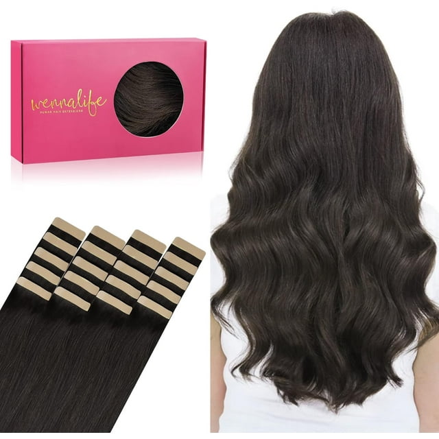 GFDYREE Extensions de Cheveux à Ruban WENNALIFE pour Femmes, 20 Pcs 50g 24 Pouces Brun Foncé Extensions de Cheveux à Ruban Extensions de Cheveux Humains Rallonge Cheveux Humains Lisses Extensions de Cheveux Invisibles Véritables Cheveux Humains