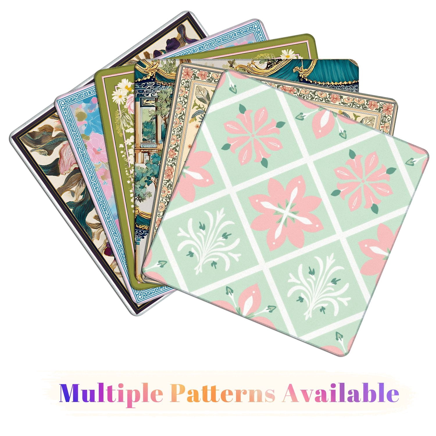 Mahjong Mat 31.5" x 31.5" Pastel Floral Geometric Pink Flowers Green Diamond Non-Slip Noise Reduction American Mahjong Tiles Table Cover for Dominoes Poker Card Board Games Gift