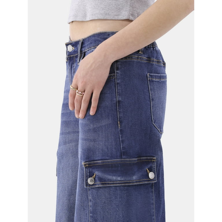 No Boundaries Baggy Cargo Jeans, 32” Inseam, Women's No Boundaries Baggy Cargo Jeans, 32” Inseam, Women's