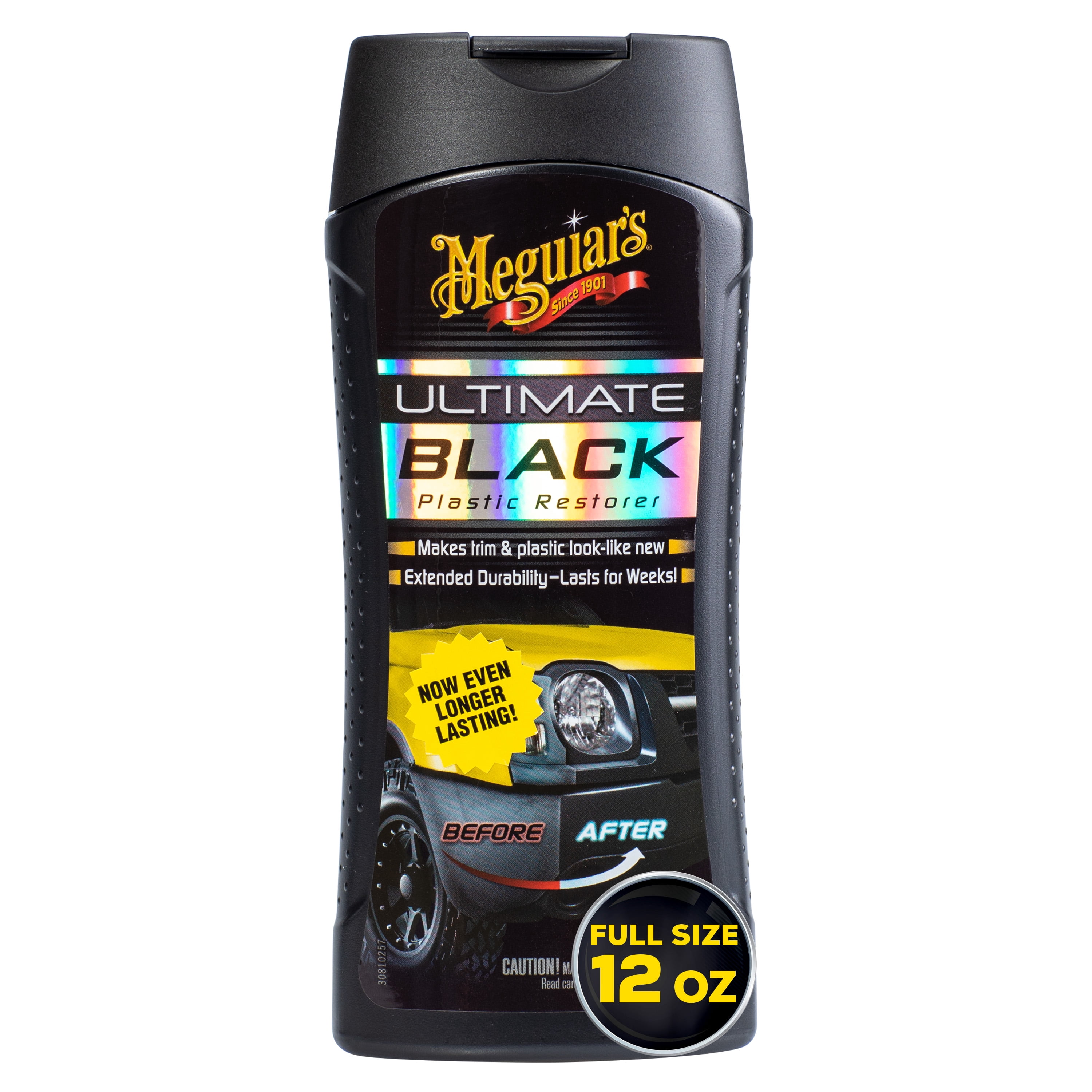 (3 pack) Meguiar’s Ultimate Black Plastic Restorer, White, Liquid – Restores Car Shine, 12 Oz