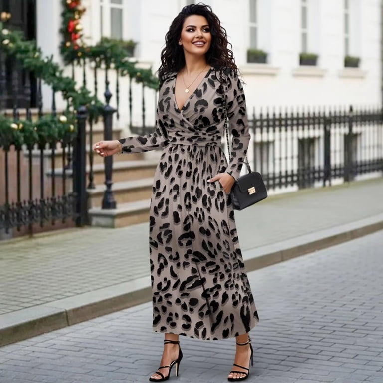 navy blue dress for baby girl Womens Winter Leopard Print Maxi Dress with Turn-down Collar and Full  Sleeves Ankle-Length Polyester Dress from Dhgate Basic & Casual Dresses main image 1