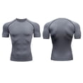 thumbnail image 4 of Camisas de compresión de manga corta Cool Dry para hombre, camisetas deportivas, camisetas de entrenamiento atlético, gris M YUNYI BRAND  Deportes, 4 of 8
