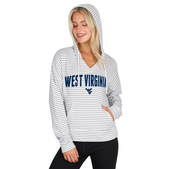 Men's Concepts Sport White/Gray West Virginia Mountaineers French Terry Striped V-Neck Pullover Hoodie