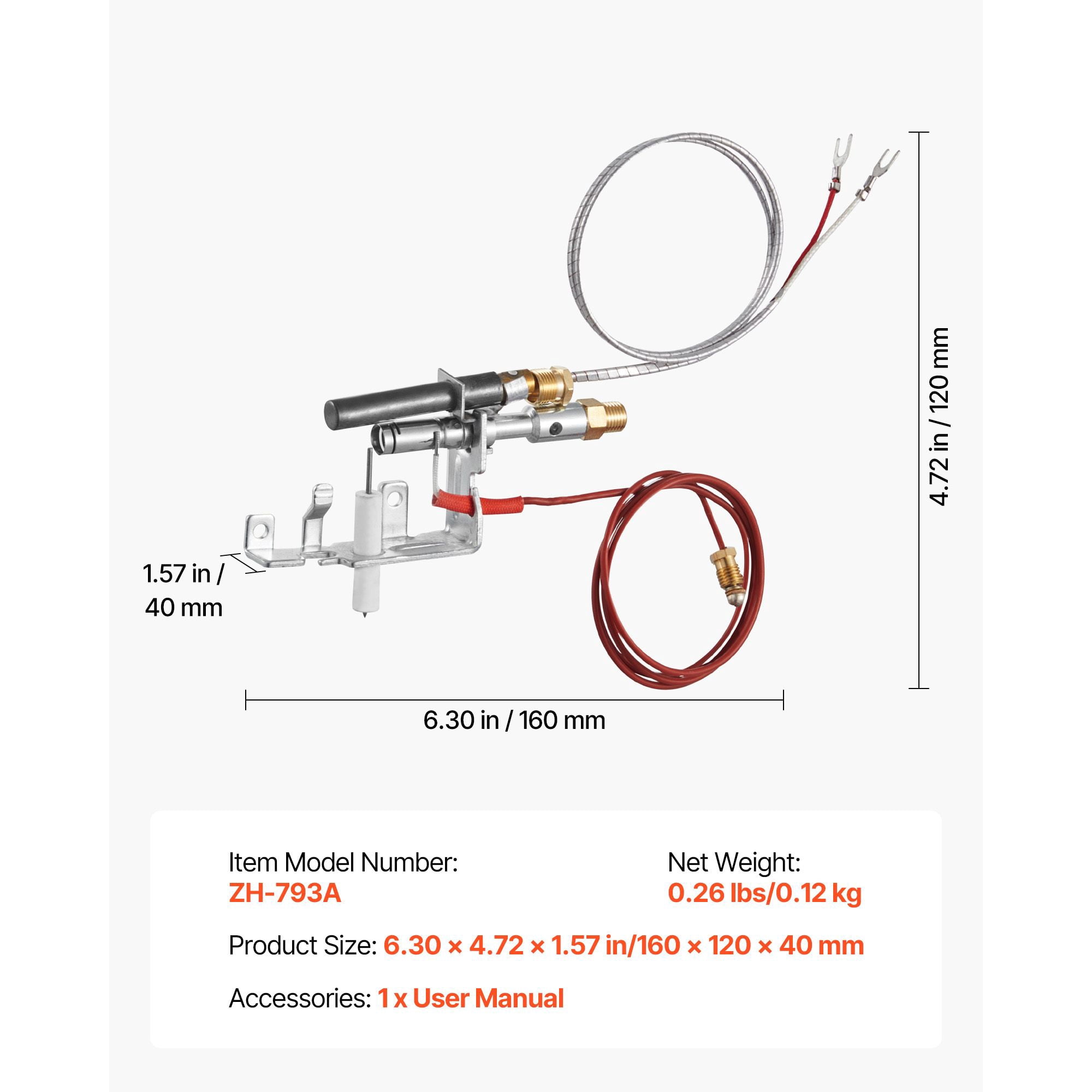Gas Fireplace Pilot Ignition Assembly, 31in Thermocouple + 20in Thermopile, OEM Replacement Flame Monitoring for Gas Fireplace Liquefied Gas Heating