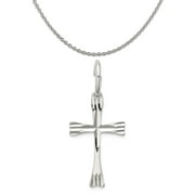 Carat in Karats Sterling Silver Cross Pendant (27mm x 12mm) With Sterling Silver Cable Chain Necklace 16"