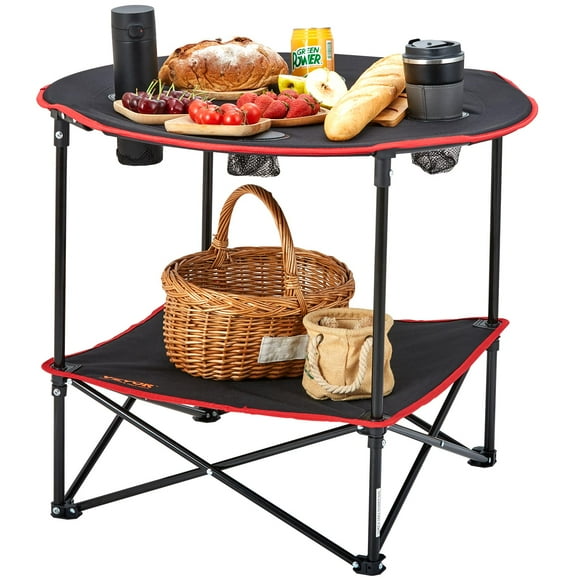 VEVOR Mesa plegable para acampar, portátil para exteriores, de tela Oxford, mesa auxiliar plegable ultracompacta y liviana con 4 portavasos y bolsa de transporte, para playa, picnic, viajes, senderism