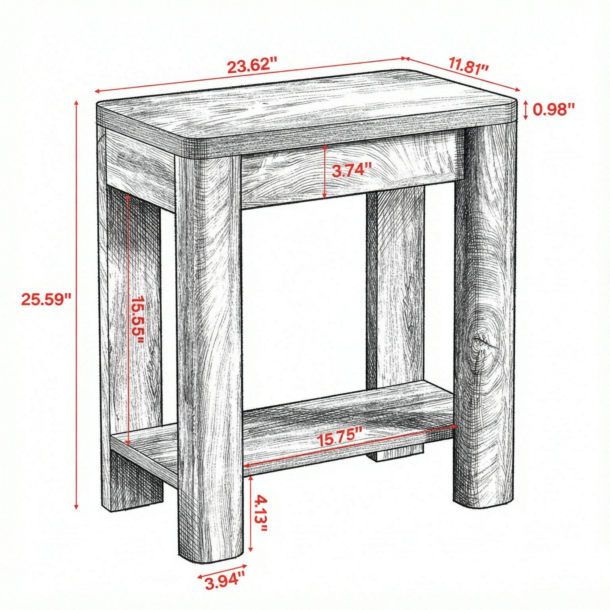 Wooden End Table with Storage Shelf, Farmhouse Side Table for Living Room