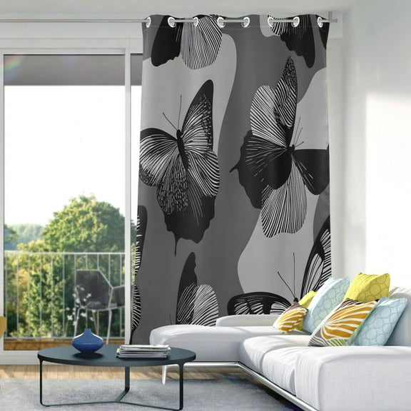 Gray Butterfly Blackout Curtains 84"x52" Thermal Insulated Curtain 1 Panel