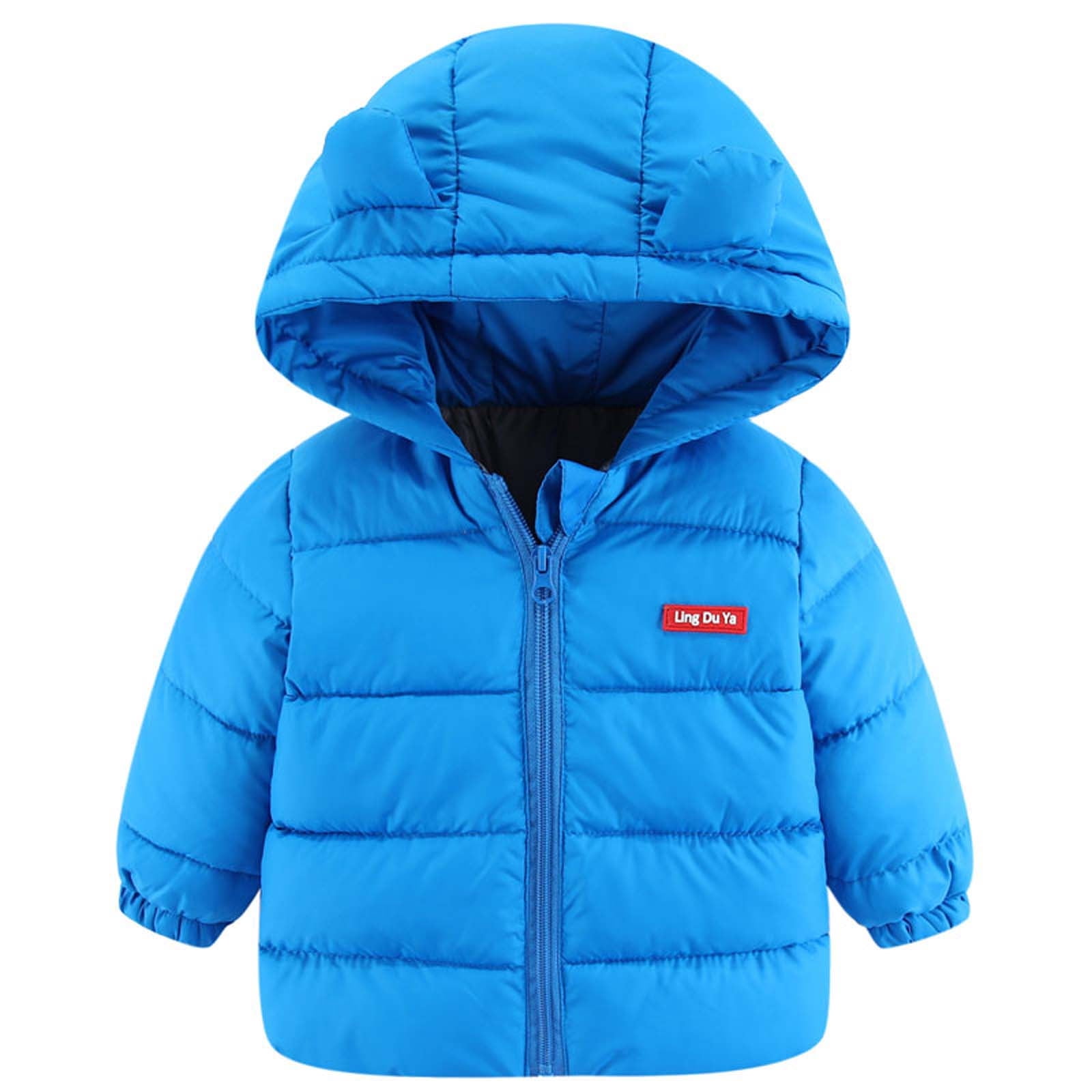 Baby Boy Puffer Jacket Kids Hoodie Coat Girl Thick Warm Winter Coat Dinosaur Blue 3-4 Years