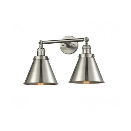 

Brushed Satin Nickel Tone Bathroom Vanity 18 Wide Shape Cone Glass Steel/Cast Brass Medium Base LED 2 Light Fixture