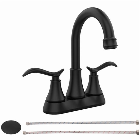 2-Handle Matte Black Bathroom Faucet, 4" Centerset Sink Faucet with 360° Swivel Spout