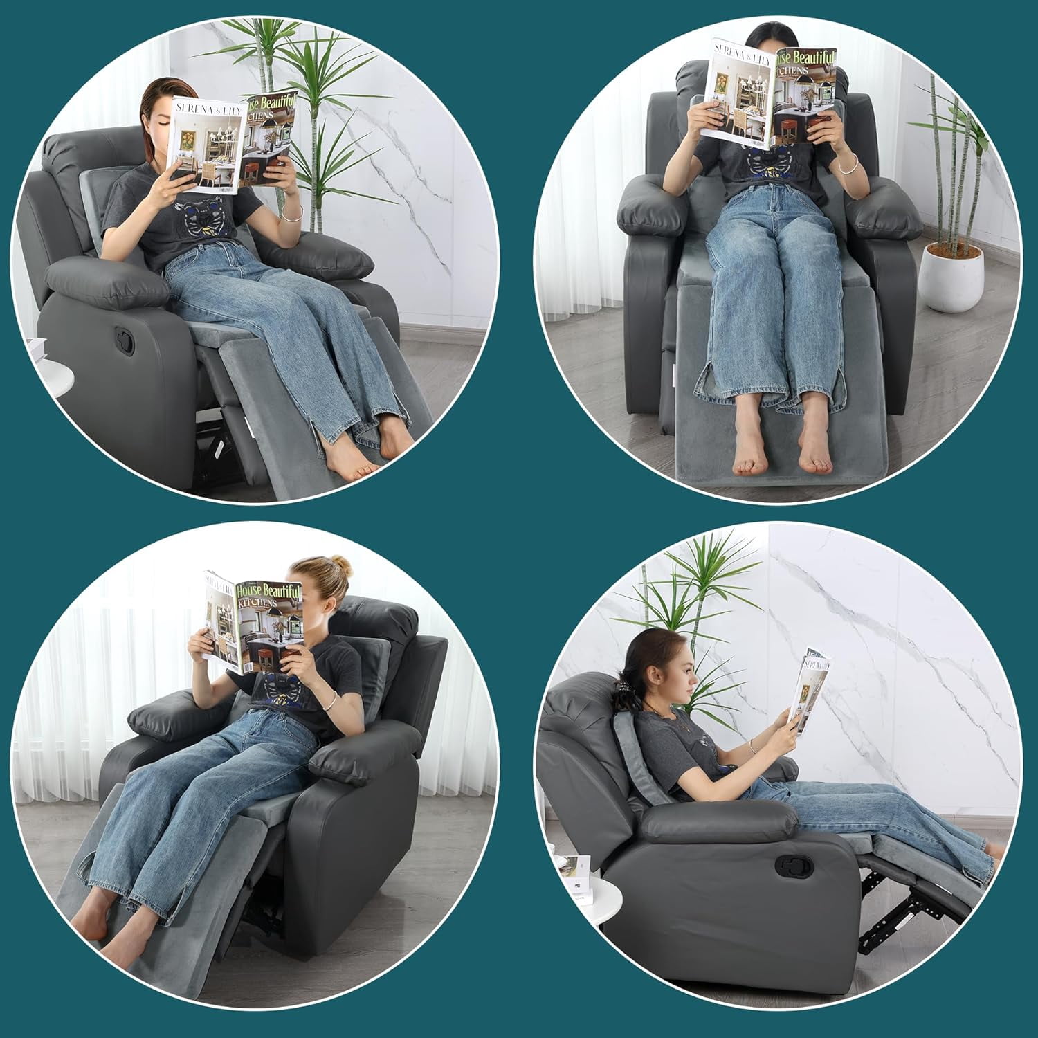 3-in-1 Recliner Seat Cushion with Lumbar Support Pillow & Footrest, Multi-Functional Adjustable Height 2" to 6" for You to Choose, Non-Slip Foam Chair Cushion for Elderly, Light Grey