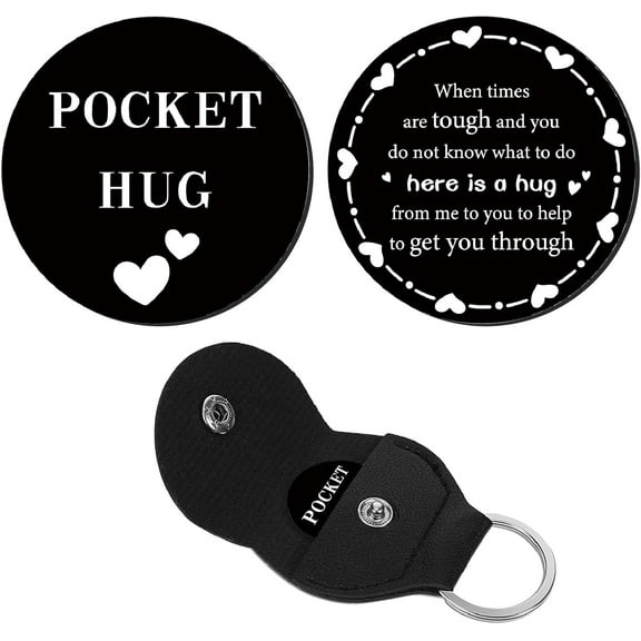 Pocket Hug Token Stainless Steel Token Bulk Long Distance Relationship Keepsake with Leather Key Chain Inspirational Gift for Men Boyfriend Girlfriend Son Daughter Brother Husband 3x3cm Black