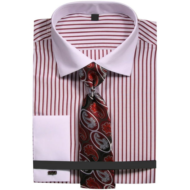 Sunrise Outlet men's slim fit stripe dress shirt with french cuffs