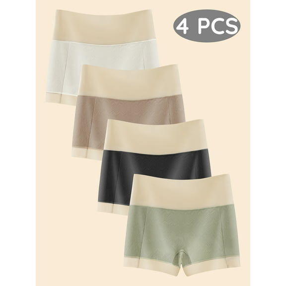 Women's High Waisted Boyshorts Panties Cotton Boxer Briefs for Ladies Tummy Control Underwear Shorts with Widen Waistband 4 Pack