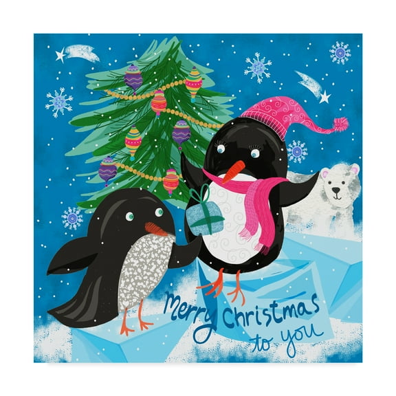 Trademark Fine Art 'Xmas Penguins' Canvas Art by Lisa Powell Braun