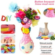 Amerteer Flower Craft Kit for Kids - Valentine's Gifts Make Your Own Button Felt Flowers Vase Project for Boys and Girls - Fun DIY Activity for Children Ages 4 5 6 7 8 9 10 Years Old
