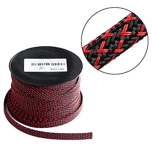 1//4 inch Flexo PET Expandable Braided Sleeving Alex Tech braided cable sleeve Blackred 25ft