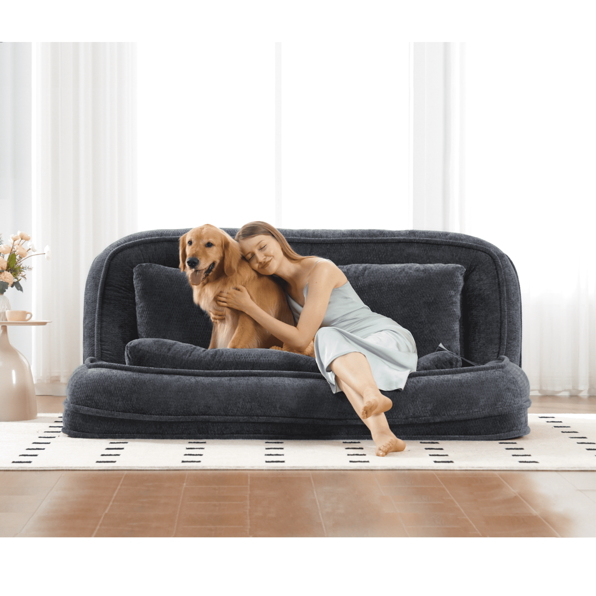 imerelez 71" Foldable Human Dog Bed for Adults, Orthopedic Washable Dog Bed with Memory Foam and Water Repellent Liner Extra Large Thick for Pet