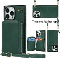Mantto Crossbody Case for iPhone 16, Wallet Credit Card Kickstand Holder Shoulder Strap Zipper Pocket Premium PU Leather Case for Apple iPhone 16- 6.1", Darkgreen