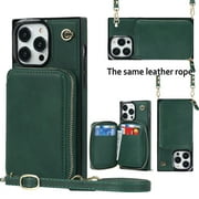 Crossbody Wallet Case for iPhone 12 Pro Max, RFID Blocking PU Leather Zipper Handbag Purse Flip Cover, Kickstand Case with Card Slots Holder Wrist Strap Lanyard For iPhone 12 Pro Max, Darkgreen