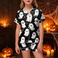 thumbnail image 2 of KPOPLK Silk PJs Kids Girls Satin Pajama Set Halloween Pumpkin Print Short Sleeve Button Shirts and Shorts 2 Piece Sleepwear,Size 10-11 Years, 2 of 5