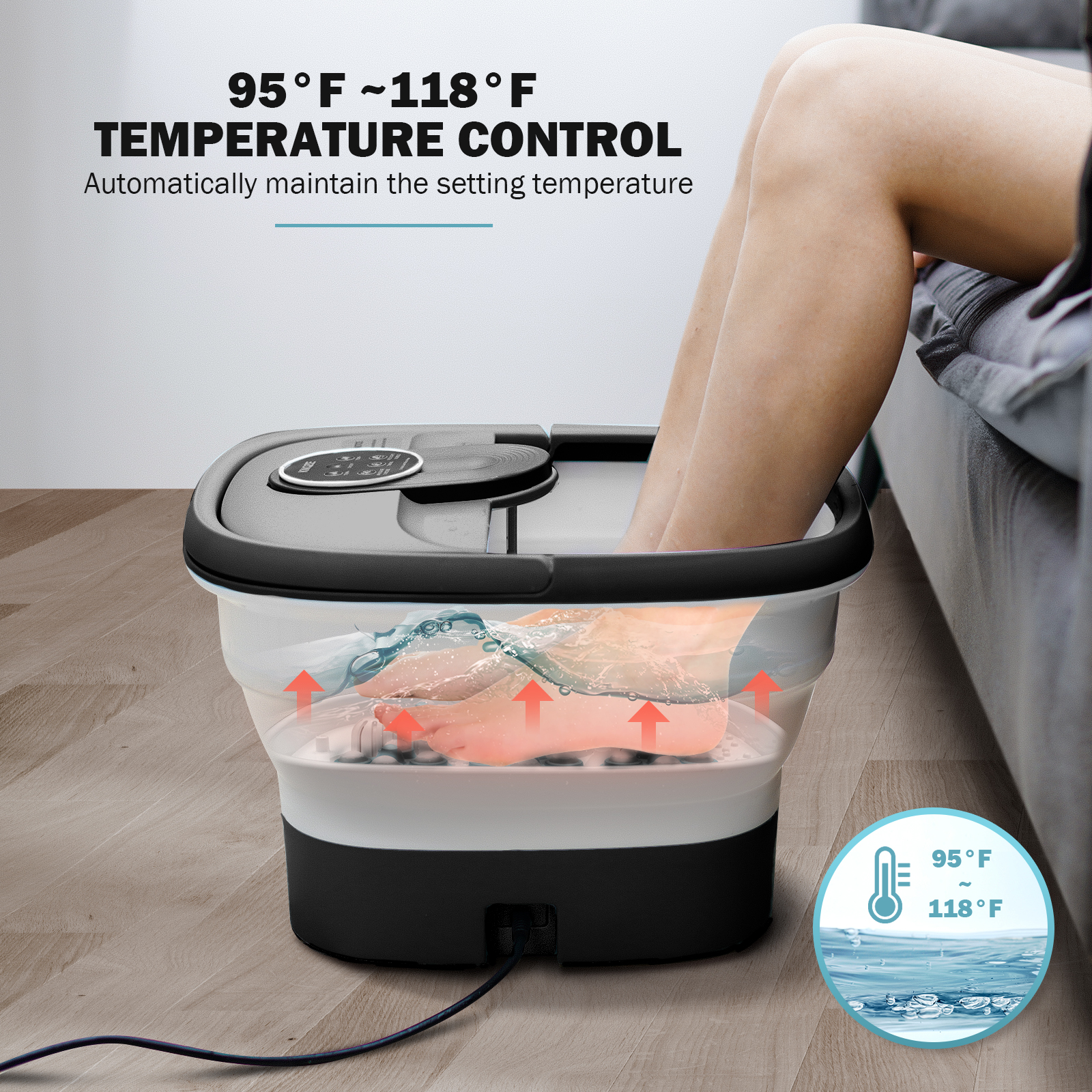 Knqze Motorized Collapsible Foot Spa Bath Electric Foot Bath Massager With Heat And Jets Bubble 2480