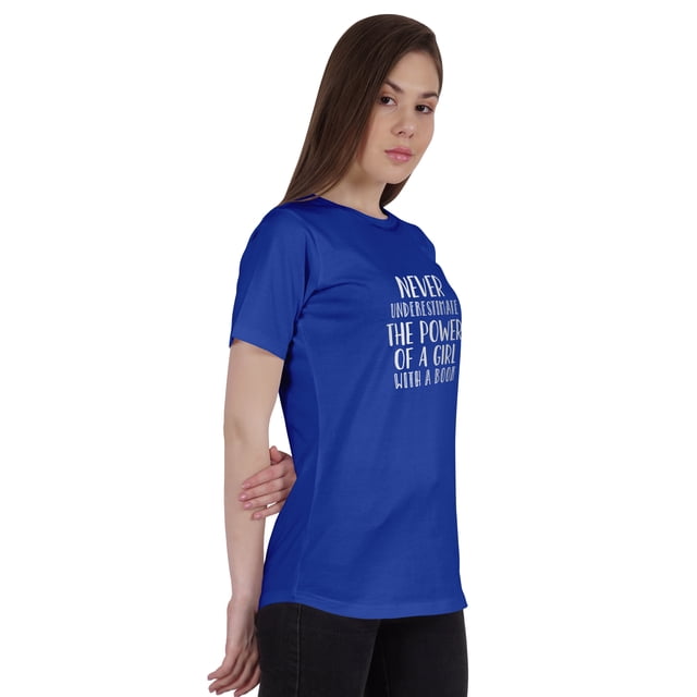 Inkmeso Womens Quote Top Never Underestimate The Power Of A Girl With A Book Graphic Print Tee T-Shirt