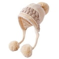 thumbnail image 1 of Gorro de lana con protección para los oídos y bola de tres pelos con bloqueo de color, todo fósforo para invierno, 1 of 5