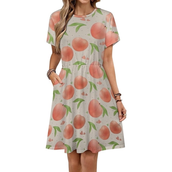 Hand Drawn Peach Pattern Women's Dress Short Sleeve Summer Sundress Summer Women Clothes