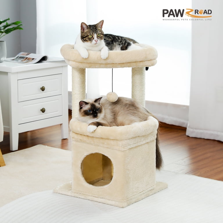 Pawz Road, Cat Tree, for medium cats, beige, plush condo - Walmart.com