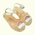 thumbnail image 4 of Xfvqtps Girls Jelly Sandals Cross Straps Closed Toe Hollow out Sequin Rainbow Bow Decoration Hook and Loop Durable Non Slip Washable Lightweight Summer PVC Water Shoes for 2-6 Years Yellow, 4 of 9
