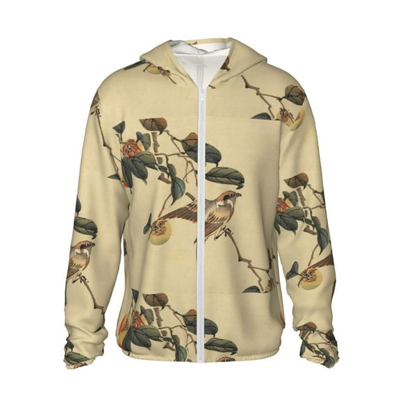 Vsdgher Sweat à Capuche Vintage Imprimé Oiseau pour Adultes, Protection Solaire à Manches Longues pour Hommes et Femmes, Pêche, Course, Natation - Grand