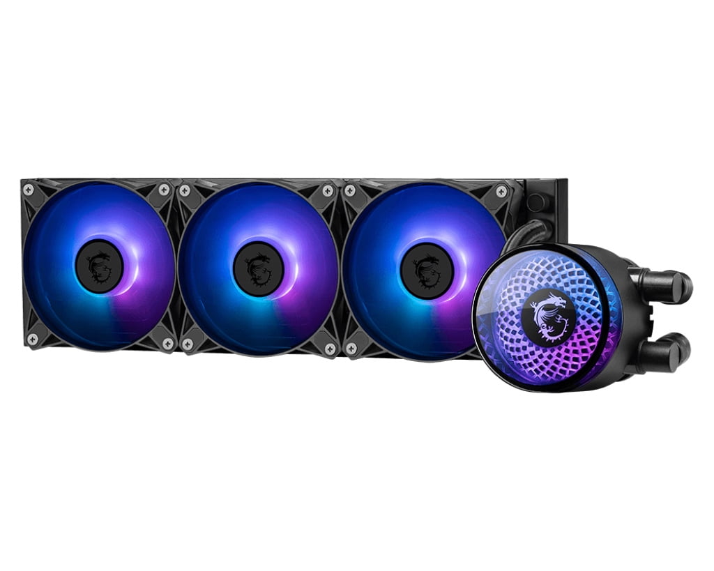 MSI MAG CORELIQUID A12 360 All-in-one CPU Liquid Cooler, 397 x 120 x 27mm Radiator, Triple 120mm ARGB Fans, Rotatable blockhead