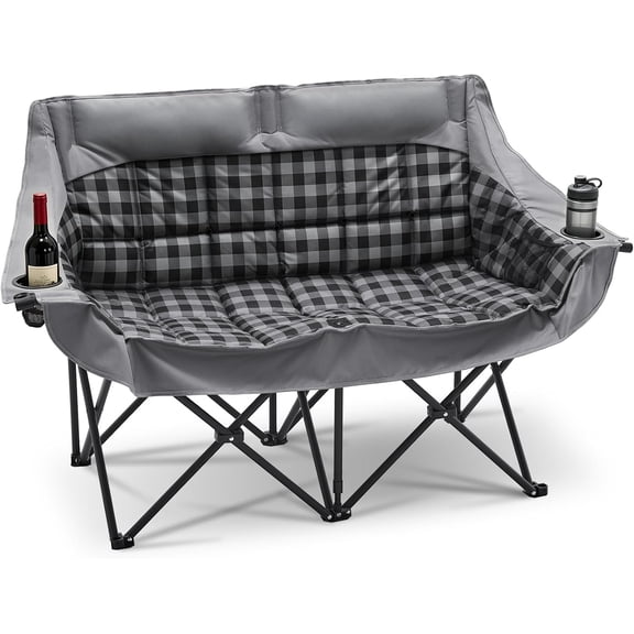 NAIZEA Oversized Double Camping Chair with Cup Holders & Carry Bag, Heavy Duty Folding Patio Chair Supports 660 lbs, Portable for Beach, Lawn, Camping, Picnics & Road Trips