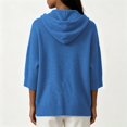 thumbnail image 5 of Pullover Sweaters for Women Hooded Side Slit Ribbed 3/4 Batwing Sleeve Sweaters Soft Ribbed Knitted Drawstring Sweatshirts Trendy Sweatshirts Daily Office Work Travel Outfits, Blue S, 5 of 6