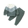 thumbnail image 2 of Ashirexll Toddler Outfits for Girls Fall Winter Color Block Long Sleeve Knit Sweater and Solid Color Warm Pants 2 Piece Set, 2 of 3