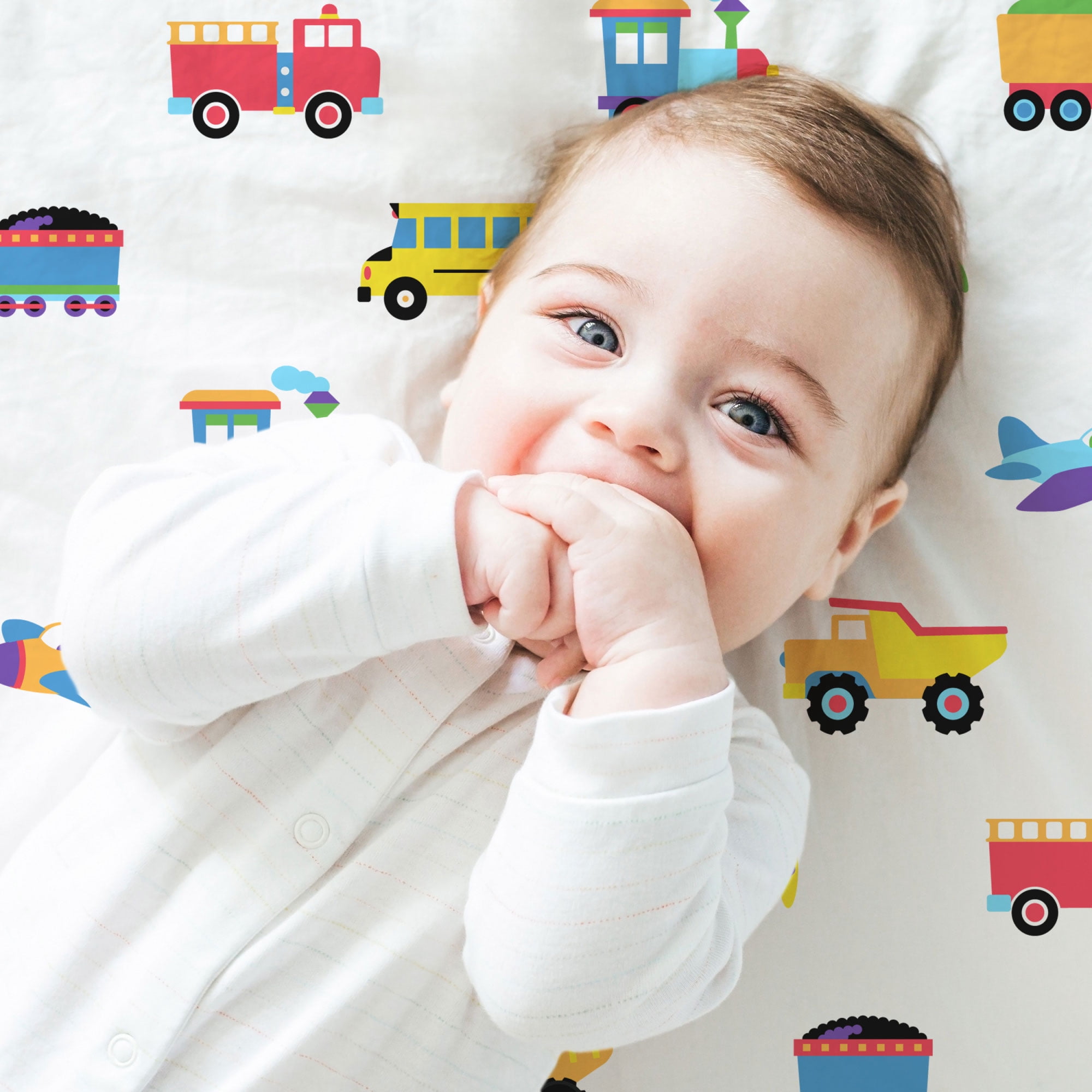 Wildkin Kids 100% Cotton Fitted Crib Sheet for Boys and Girls (Trains, Planes & Trucks Blue)