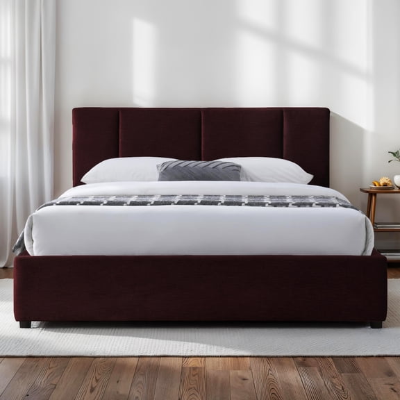 Omax Decor Venice Fabric Upholstered Platform Queen Bed in Burgundy